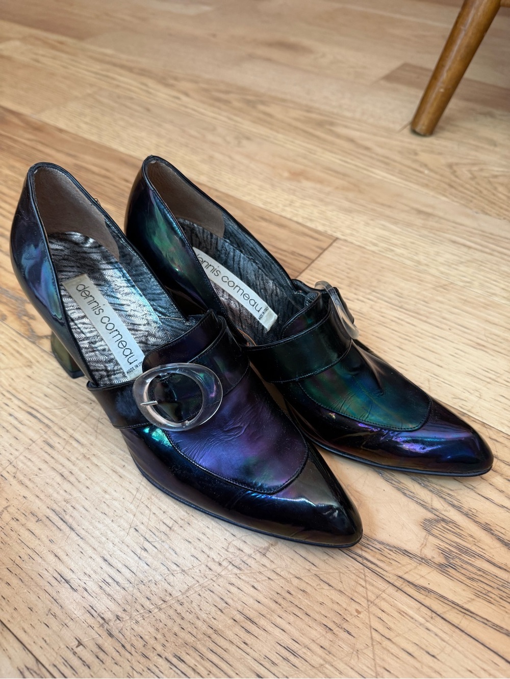Dennis Comeau Iridescent Pointed Toe Low Heels in Black/Purple